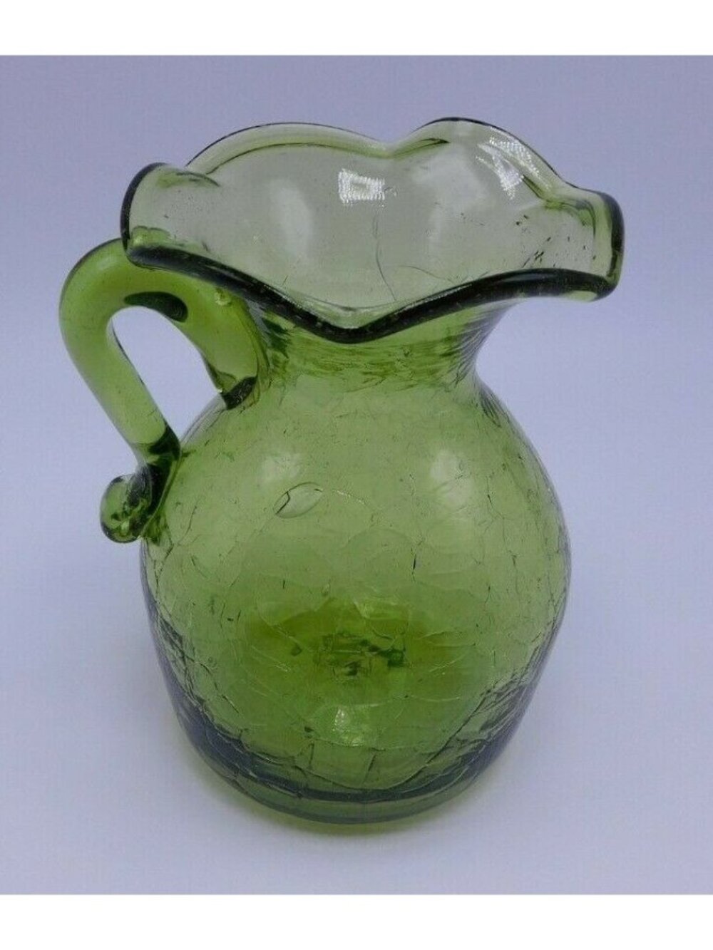 Jamestown VA Green Crackle Glass Pitcher Handle Vintage Decorative Piece